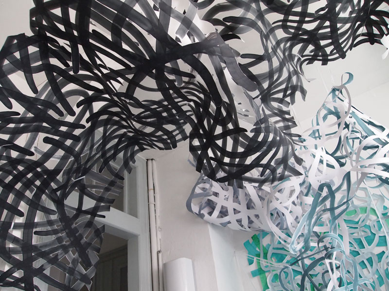 katja pudor, installationansicht, drawing, cut outs